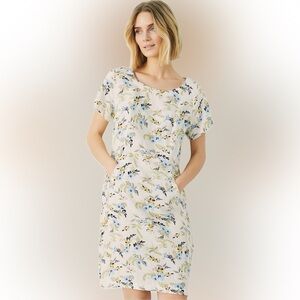 Part Two Indreas Dress Blue Leaf Bouquet Cottagecore Coastal Linen Blend EU 36